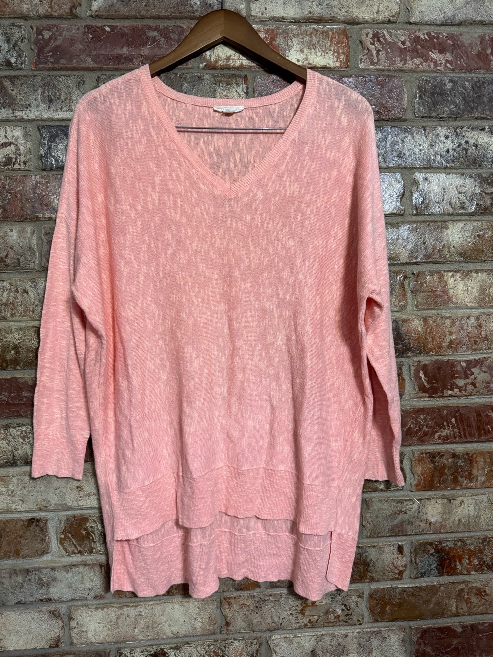 Eileen Fisher Soft Pink V-Neck Layered Hem Sweater